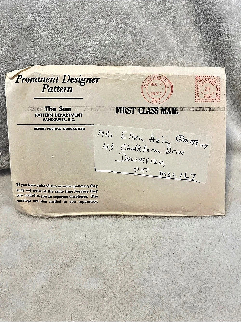 Prominent Designer Pattern Vintage 1977 Sewing Pattern Envelope